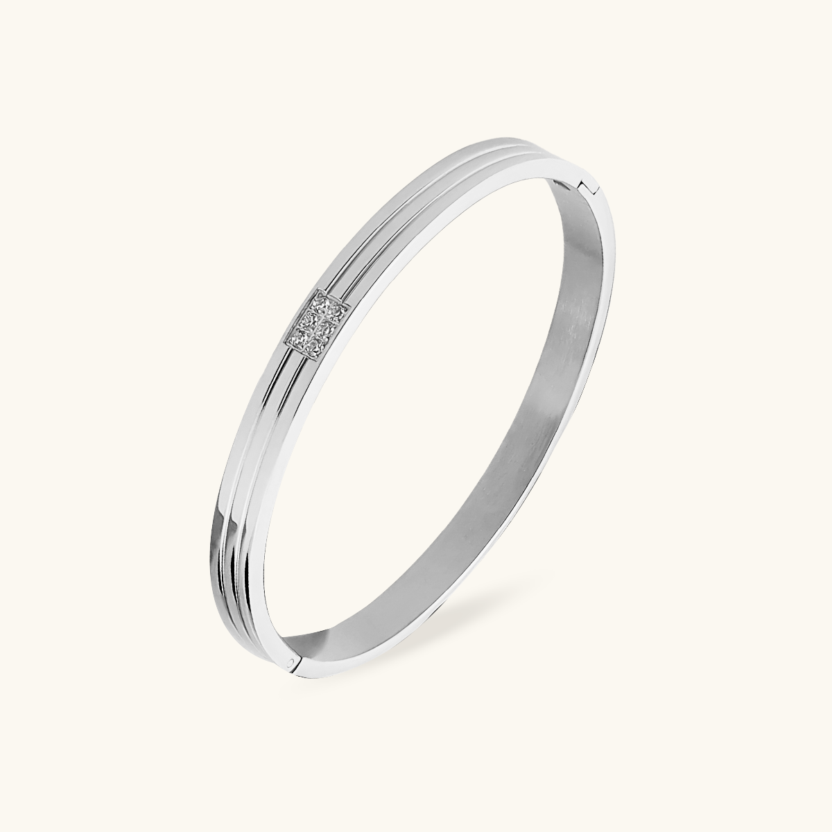 Carved Stone Bangle Bracelet - Silver