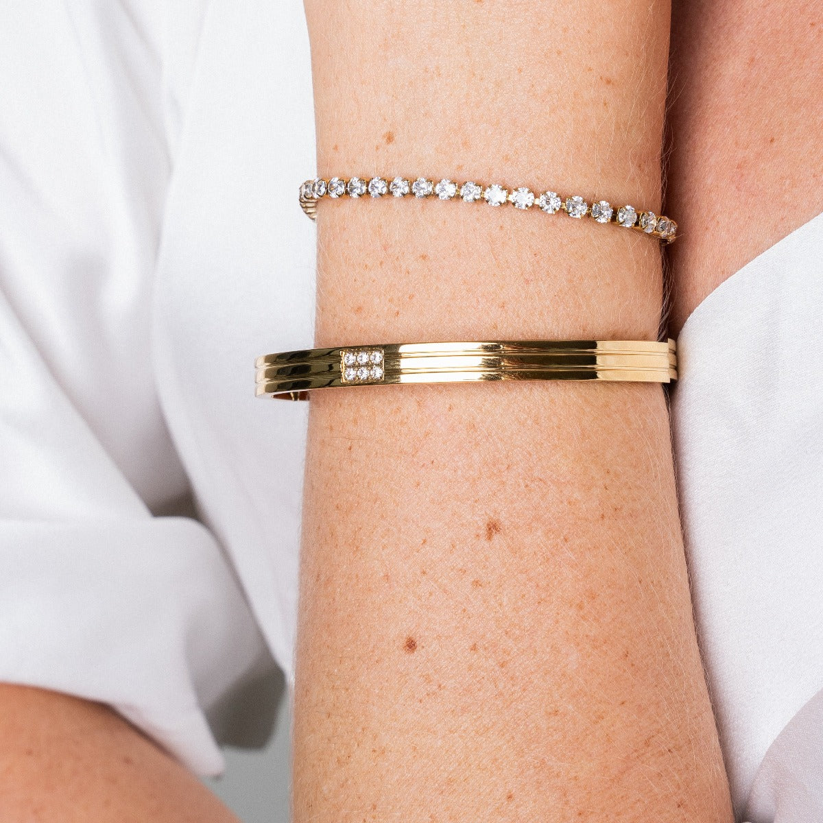 Carved Stone Bangle Bracelet - Gold