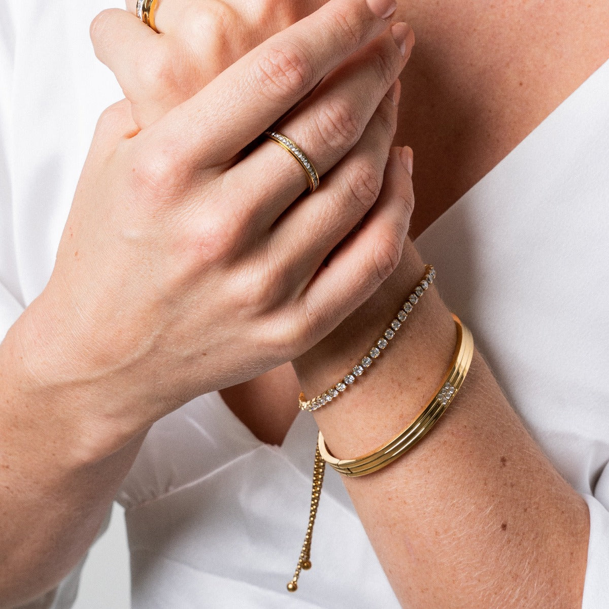 Carved Stone Bangle Bracelet - Gold