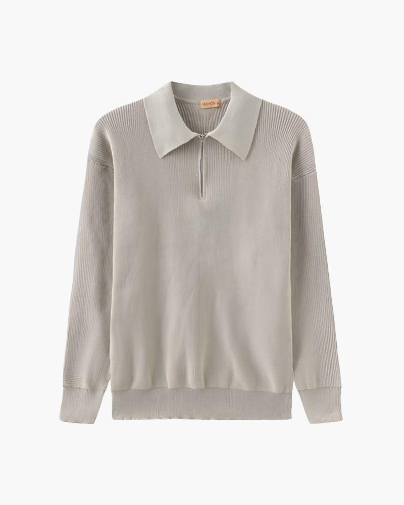 Knitted Cotton Zip-Up Sweater