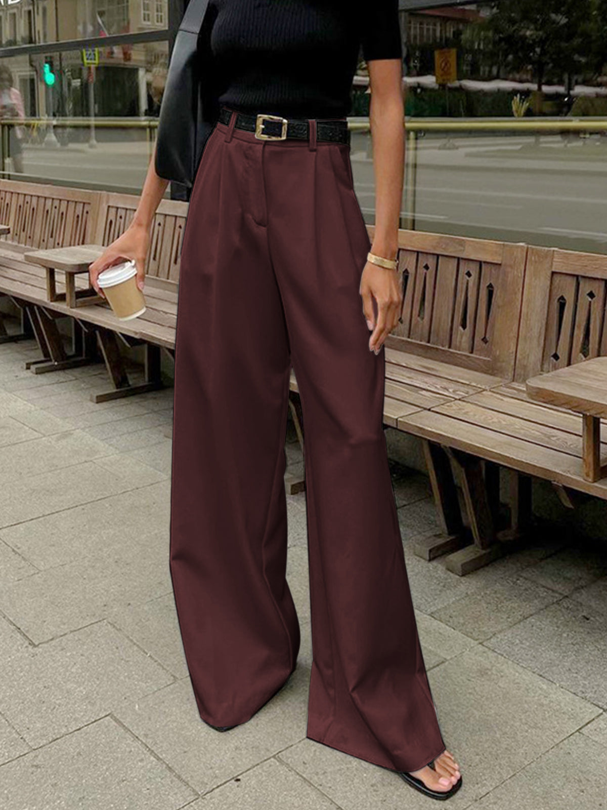 Solid Wide Leg Pants
