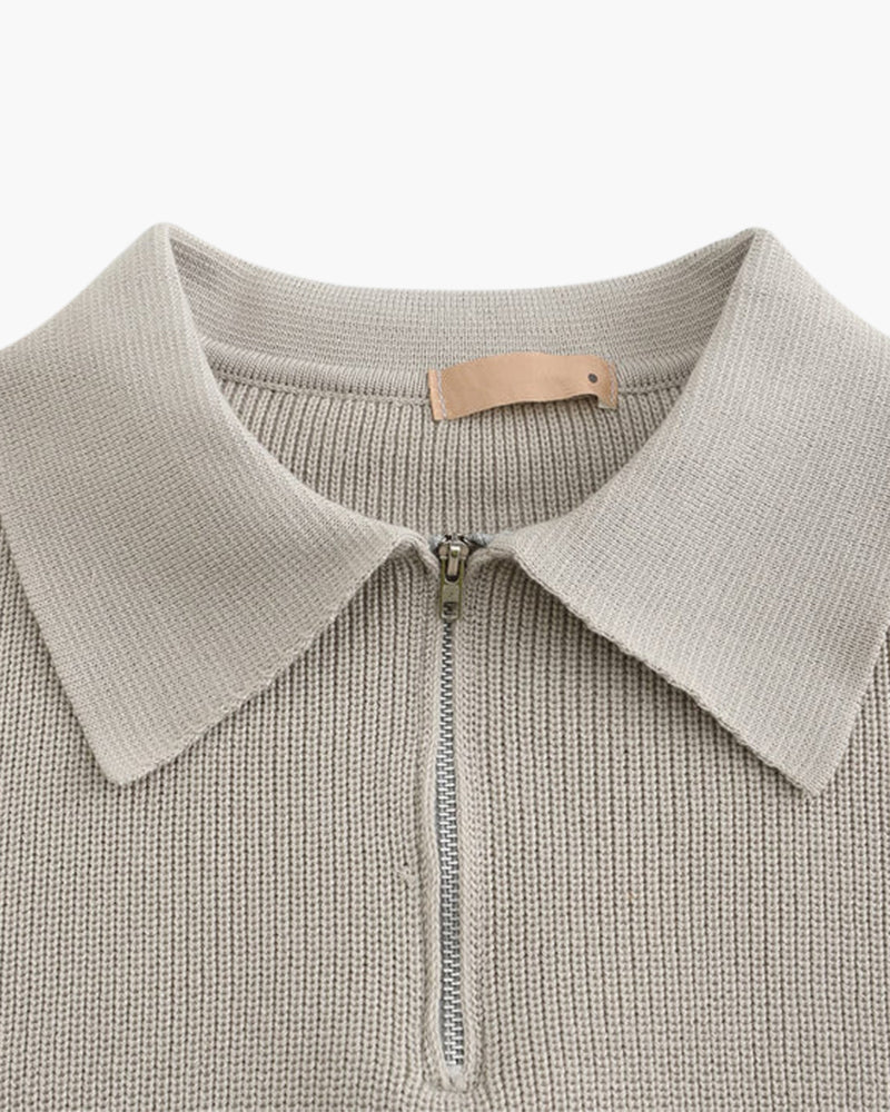 Knitted Cotton Zip-Up Sweater