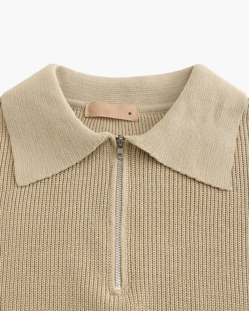 Knitted Cotton Zip-Up Sweater